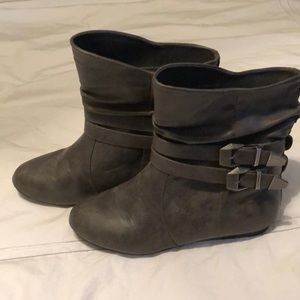 Grey leather booties